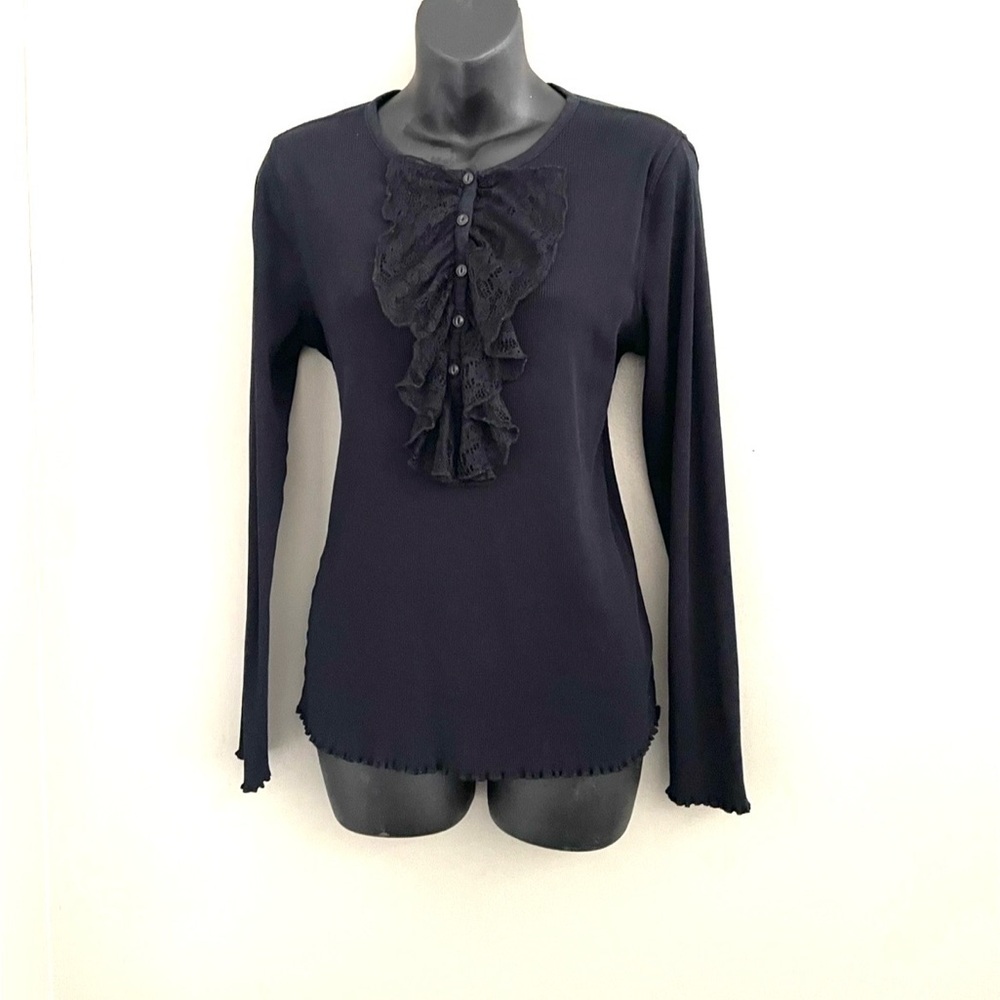 Ralph Lauren Black Ruffle Ribbed Shirt